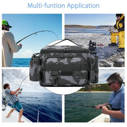 Portable Fishing Tackle Shoulder Bag - Multi-Purpose Storage with Rod Holder for Outdoor Sports & Fly Fishing