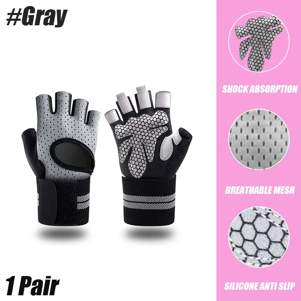 Half-Finger Workout Gloves with Wrist Support - Weight Lifting & Gym Training