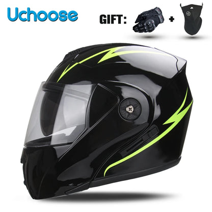 DOT Certified Modular Flip-Up Motorcycle Helmet - Dual Visor Cross-Country Safety Helmet - Unisex