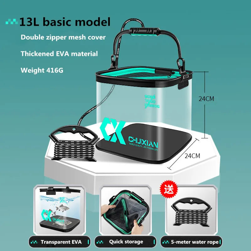 Portable 13L EVA Foldable Live Fish Bucket - Thickened Water Tank for Fishing