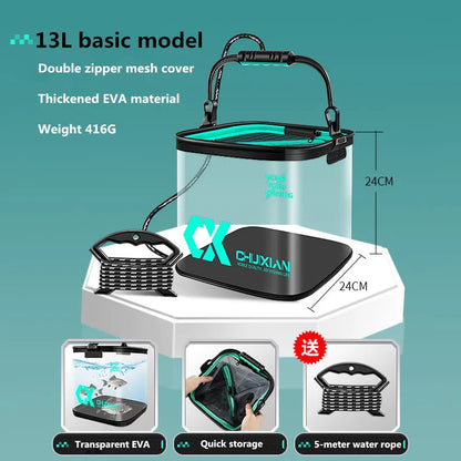 Portable 13L EVA Foldable Live Fish Bucket - Thickened Water Tank for Fishing