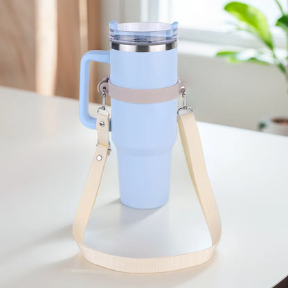 Silicone Water Bottle Handle with Adjustable Shoulder Strap - Hands-Free Carrier for 30oz/40oz Tumblers - Universal Fit Bottle Holder