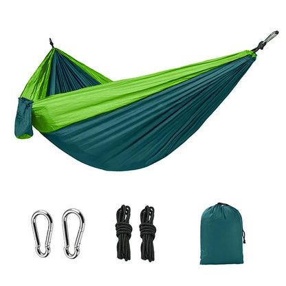 Portable Nylon Camping Hammock - High Strength Parachute Fabric Hanging Bed for Single Person Outdoor Use