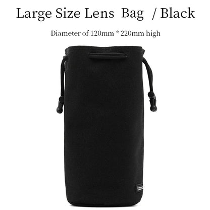 Camera Lens Bag - Waterproof Drawstring Pouch with Fleece Protection for DSLR Cameras