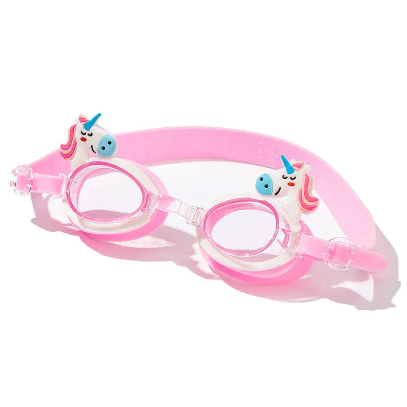 Kids Waterproof Swimming Goggles - Colorful Cartoon Pony Design with Anti-Fog & Adjustable Strap
