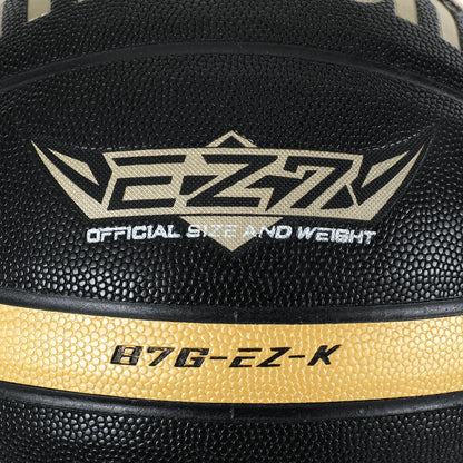 Molten EZ-K Basketball - Black/Gold PU Leather - Sizes 5, 6, 7 - Indoor/Outdoor - Training & Match Ball for Men, Women & Youth
