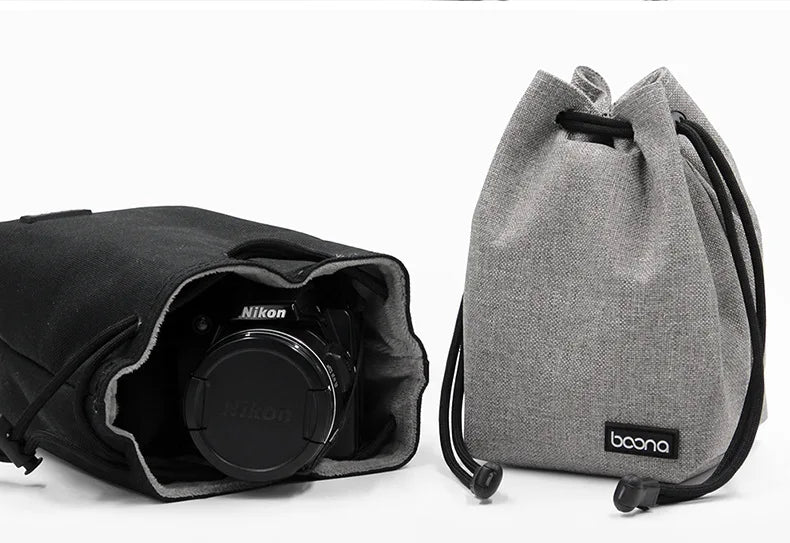 Camera Lens Bag - Waterproof Drawstring Pouch with Fleece Protection for DSLR Cameras