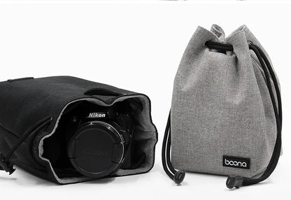 Camera Lens Bag - Waterproof Drawstring Pouch with Fleece Protection for DSLR Cameras