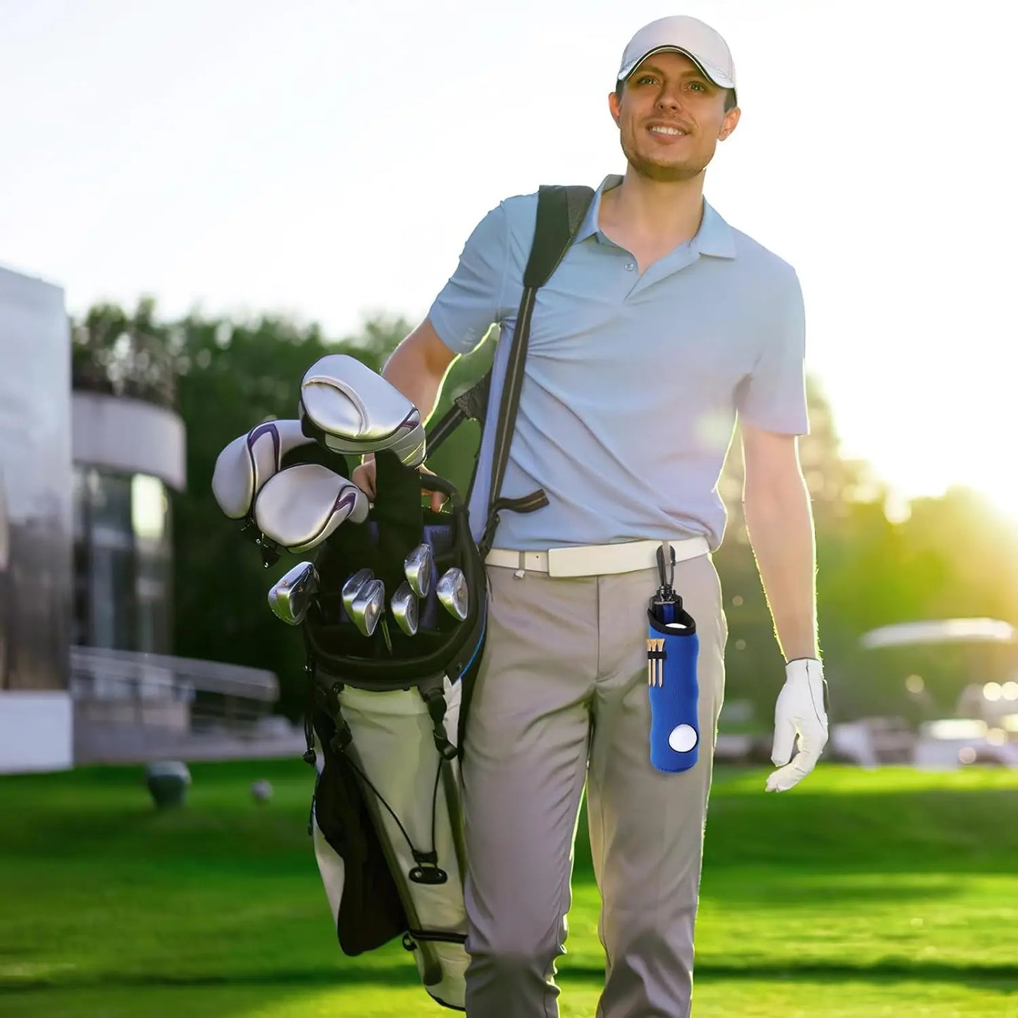 Golf Ball Holder Keychain with Belt Clip - Portable Tee Pouch Carry Bag for Golfers