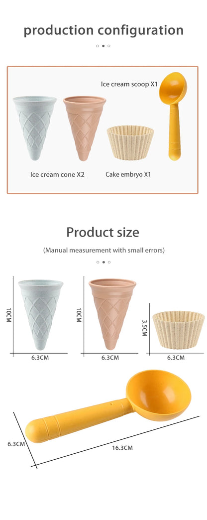 Beach Ice Cream Play Set - 4-Piece Pretend Play Kit with Cups, Spoons & Molds