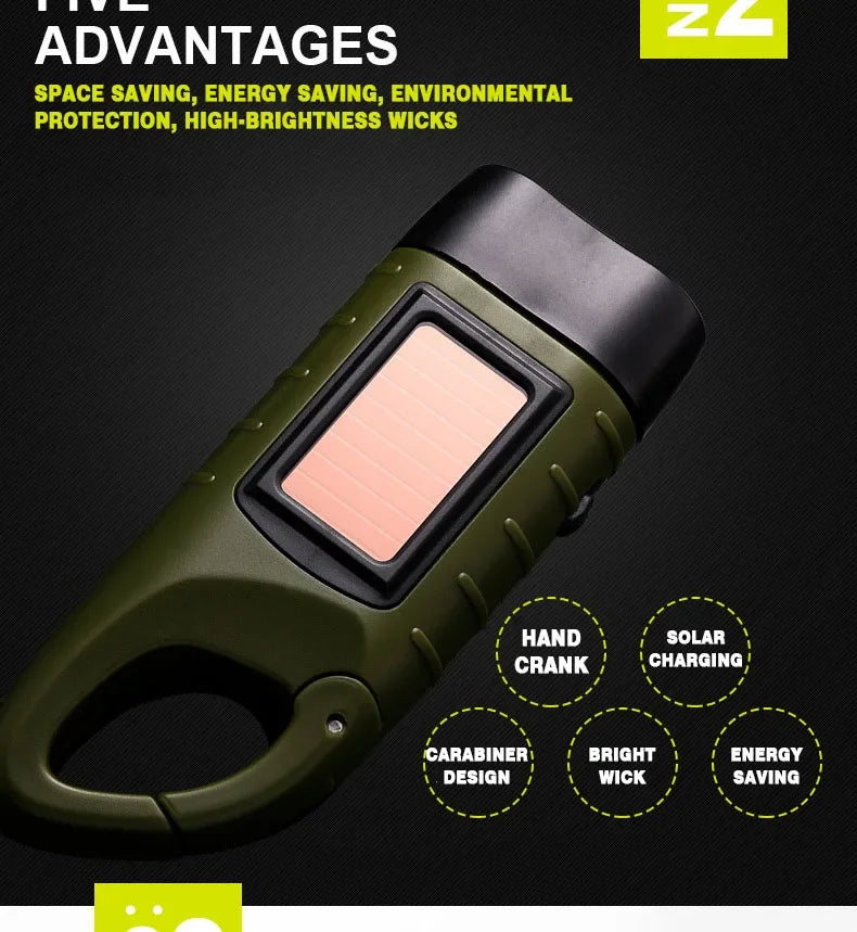 Solar Hand Crank LED Flashlight - Portable Emergency Lantern with Dynamo Power for Outdoor Camping, Hiking & Long-Range Illumination