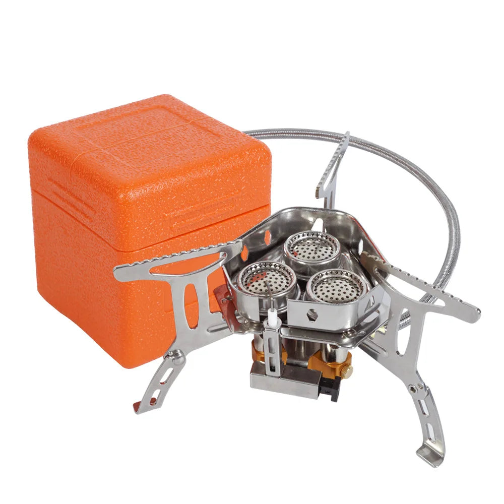 Professional 3-Head Gas Stove - 5800W Folding Camping Burner - Portable Backpacking Furnace for Outdoor Hiking, Picnic & BBQ