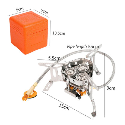 Professional 3-Head Gas Stove - 5800W Folding Camping Burner - Portable Backpacking Furnace for Outdoor Hiking, Picnic & BBQ