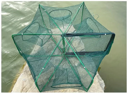 Folding Crayfish Trap - Multi-Purpose Fishing Net for Crab, Shrimp, Smelt & Eels - Casting Tackle Cage