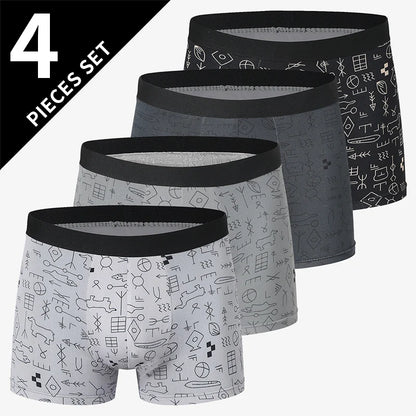 Men's Printed Fashion Boxer Briefs - 4/5 Pack European & American Sizes, Plus Size Comfortable Underwear & Swim Trunks
