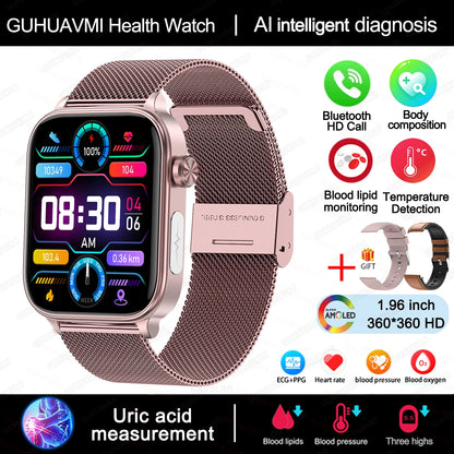 Advanced Health Monitoring Smart Watch - ECG+PPG, Blood Pressure, Heart Rate, 1.96" AMOLED Display, 100+ Sports Modes (Men & Women)