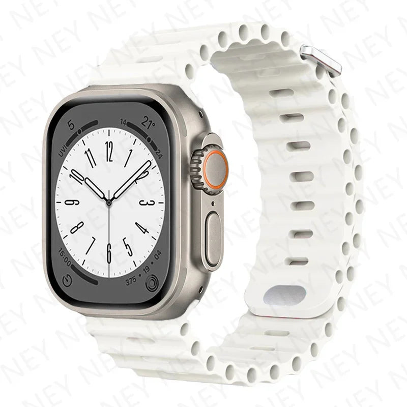 Ocean Strap Silicone Band for Apple Watch - Compatible with Ultra 2, Series 9/8/7/6/5/4/3/SE - All Sizes (49mm, 45mm, 44mm, 42mm, 41mm, 40mm) - Premium Silicone Bracelet Wristband
