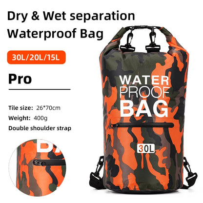 Waterproof Dry Bag Backpack - 30L/15L with Wet Separation Pocket for Kayaking, Boating, Swimming & Outdoor Sports