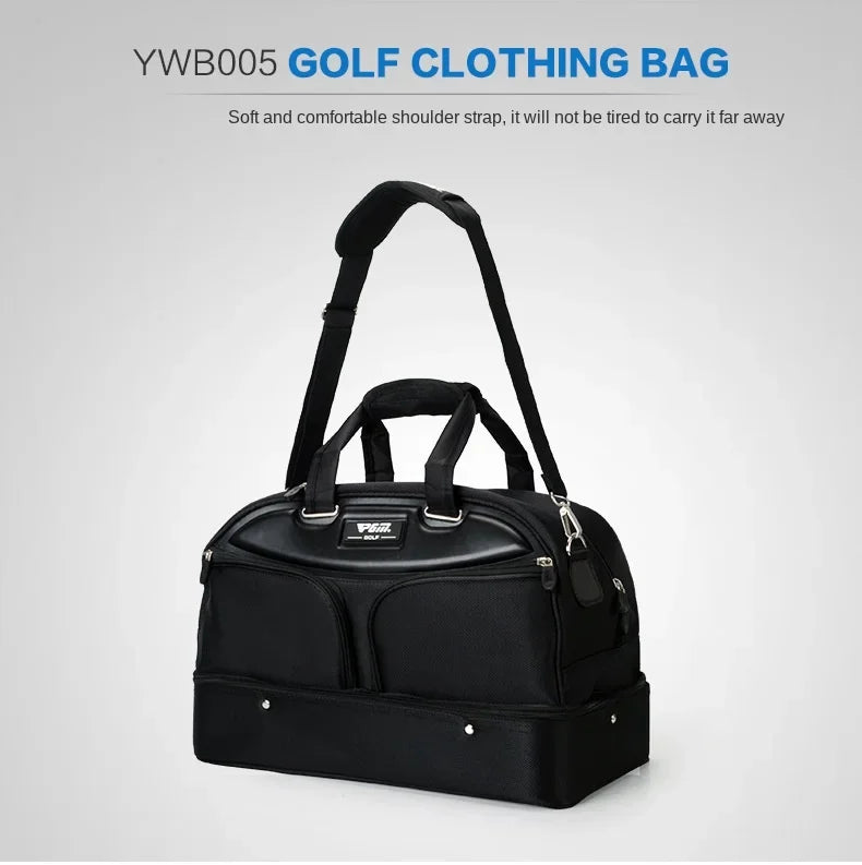 PGM Authentic Men's Golf Clothing Bag YWB005 - Double-Decker All-Black Design with Super Large Capacity, High-End Ball Bag