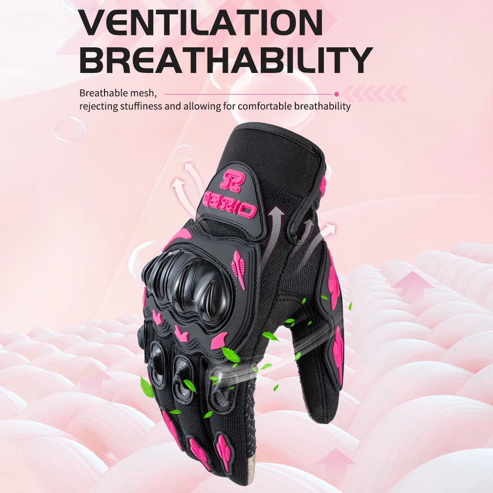 Women's Pink Breathable Motorcycle Gloves - Anti-Fall Touch Screen Motocross Riding Gloves