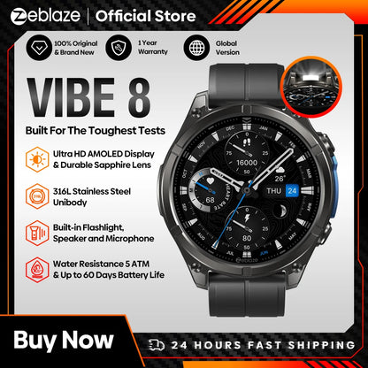1.43" AMOLED Smart Watch with Voice Calling - Built-in Flashlight, Heart Rate & Blood Pressure Monitor