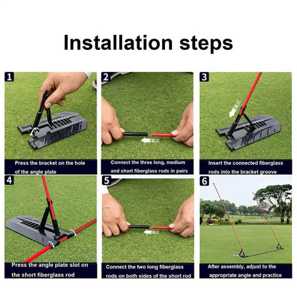 Golf Swing Alignment Trainer - Practice Plate with Rod Holder for Swing Angle Adjustment & Posture Correction