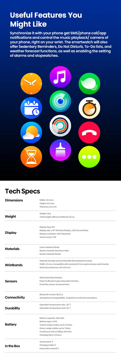 Zeblaze Btalk 3 Plus Smart Watch - 1.39'' HD Display with Voice Calling & Fitness Tracking for Men & Women