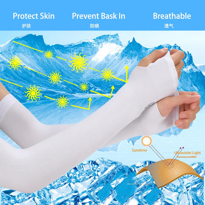 Premium Anti-UV Arm Covers - Unisex Ice Silk Cooling Sleeves with Fingerless Design for Cycling, Driving & Summer Sports