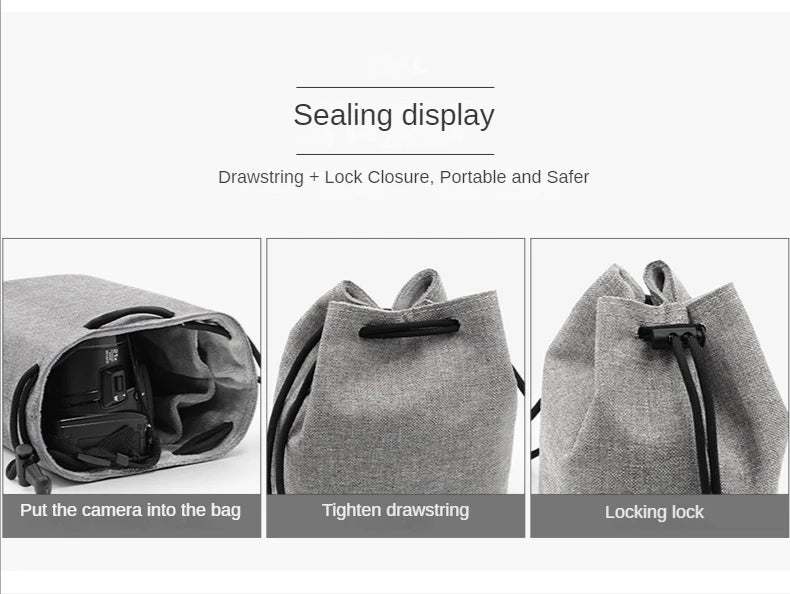 Camera Lens Bag - Waterproof Drawstring Pouch with Fleece Protection for DSLR Cameras