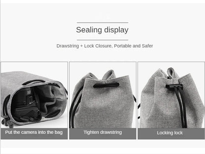 Camera Lens Bag - Waterproof Drawstring Pouch with Fleece Protection for DSLR Cameras