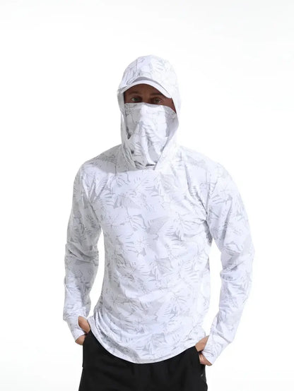 Men's Hooded Fishing Performance Jersey - UV Protection Sun Mask Hoodie for Outdoor Summer Activities