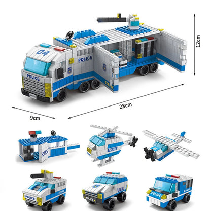 6-in-1 Emergency Vehicle Building Blocks Set - Police, Fire Truck & Construction Models (Compatible Building Bricks)