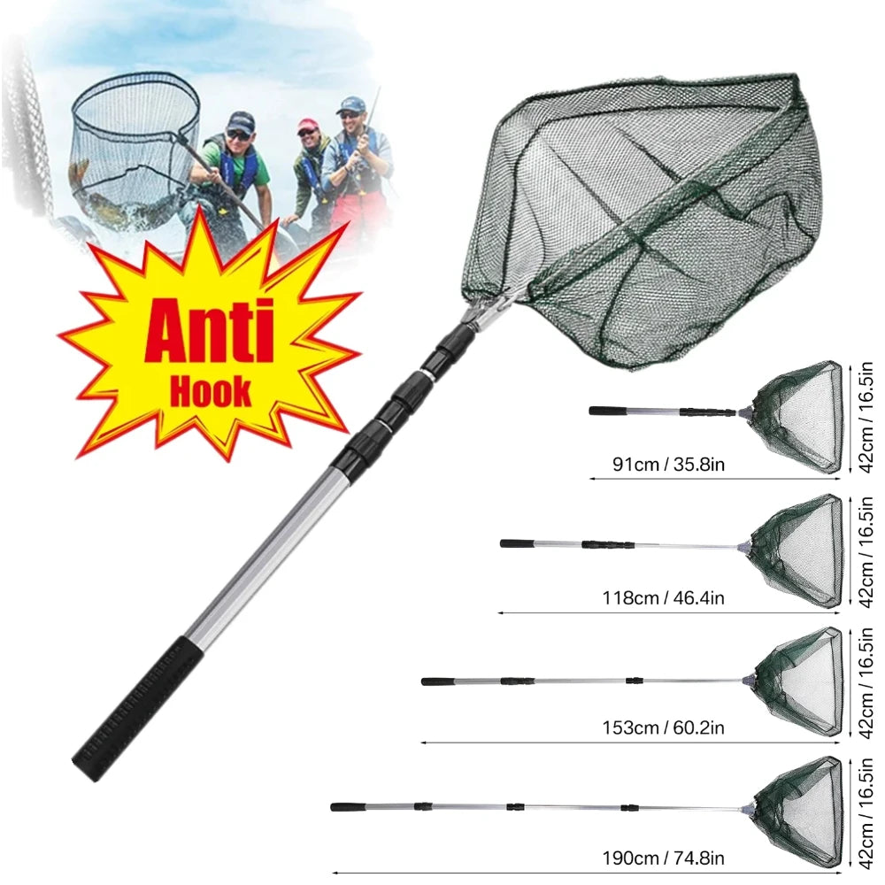 Professional Telescoping Fishing Landing Net - Aluminum Alloy Construction - Extends 55cm to 190cm with Folding Mesh Design