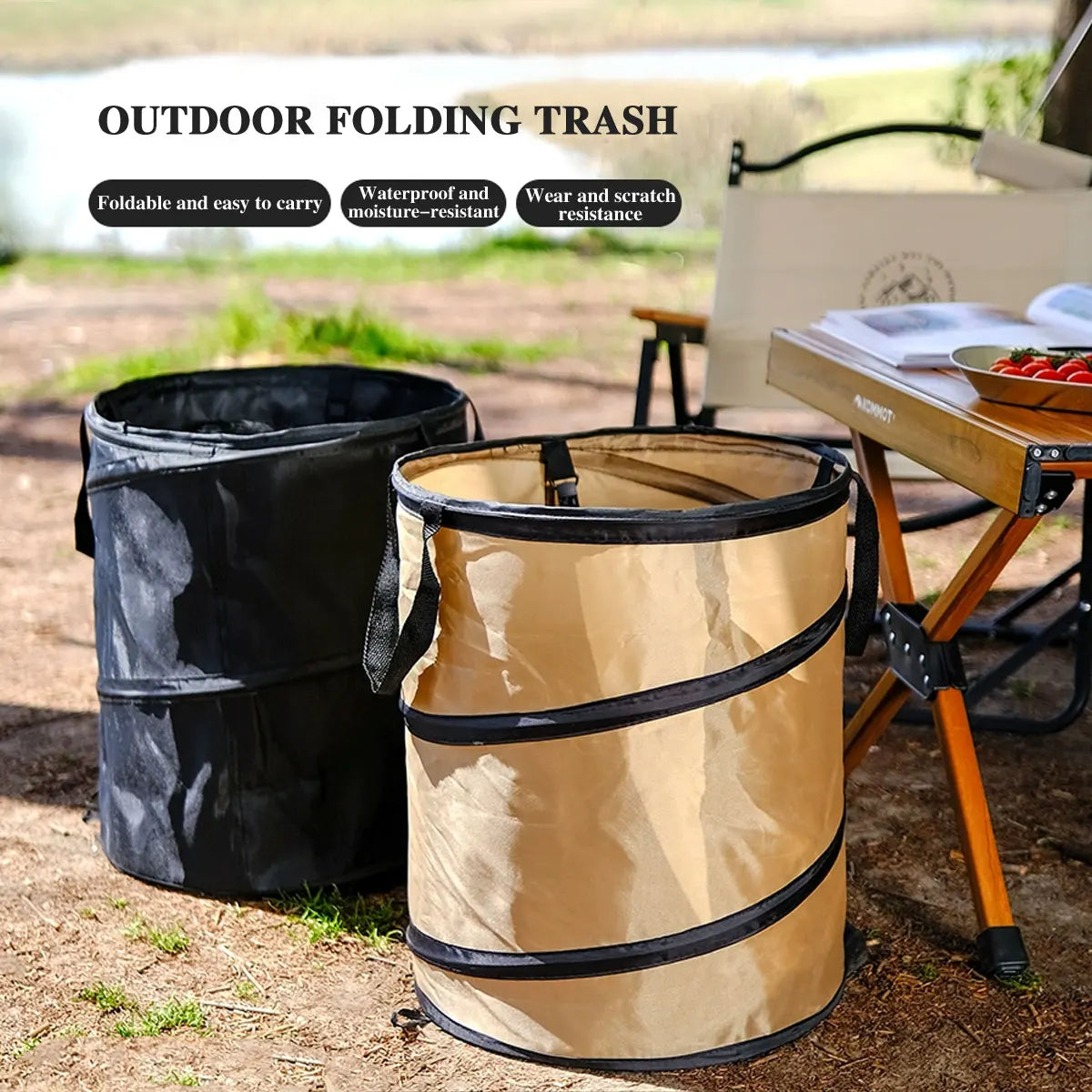 Portable Pop-Up Camping Trash Can - Collapsible Outdoor Garbage Container for Garden & Camping