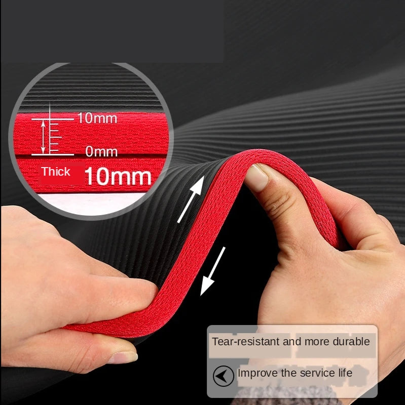 Extra Thick 10MM NBR Yoga Mat - 183cm x 61cm Non-Slip Exercise Mat for Pilates & Gym Workouts with Carrying Strap