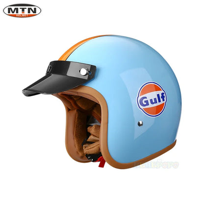 Vintage 3/4 Jet Motorcycle Helmet - DOT Certified Synthetic Leather Open Face Helmet with Mask