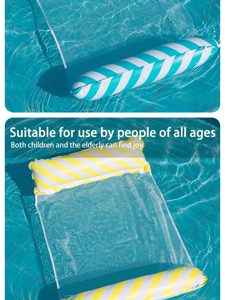 Striped Inflatable Pool Float Chair - Foldable Beach Lounge with Mesh Backrest for Swimming and Leisure