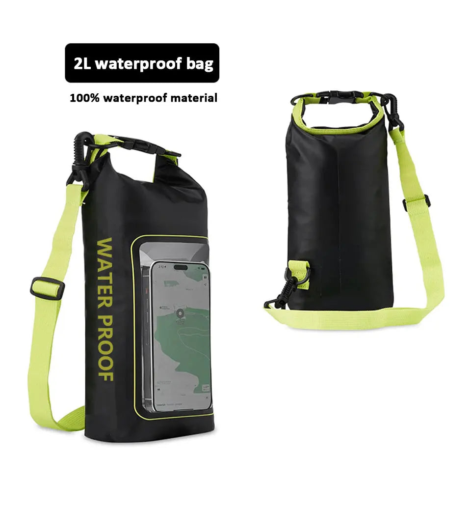 PVC Waterproof Dry Bag 2L - Touch Screen Phone Pouch for Swimming Rafting Surfing Boating - Shoulder Bag