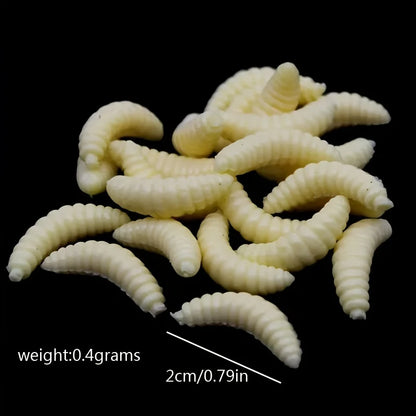 50 Piece Mixed Soft Worm Fishing Bait Set - Bread Worms & Maggots - Bionic Soft Bait with Fishy Scent