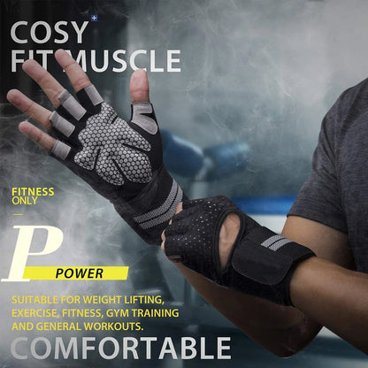 Half-Finger Workout Gloves with Wrist Support - Weight Lifting & Gym Training