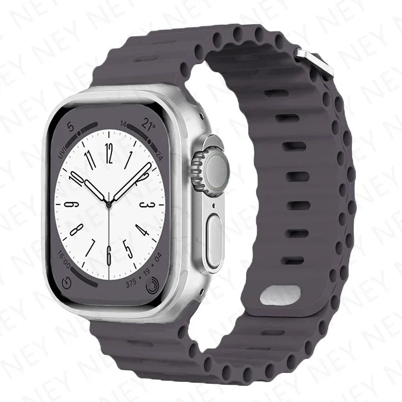 Ocean Strap Silicone Band for Apple Watch - Compatible with Ultra 2, Series 9/8/7/6/5/4/3/SE - All Sizes (49mm, 45mm, 44mm, 42mm, 41mm, 40mm) - Premium Silicone Bracelet Wristband