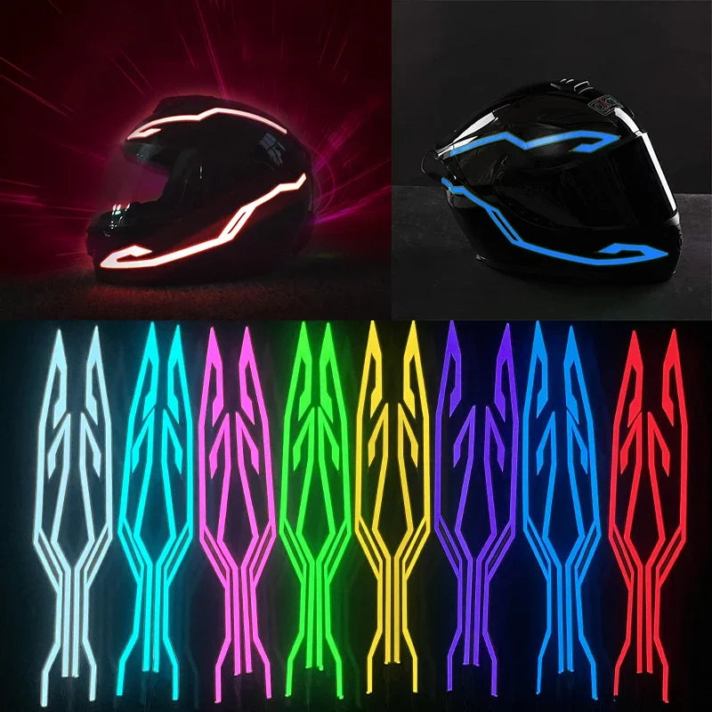 Waterproof LED Motorcycle Helmet Strip - 4-in-1 EL Warning Light Sticker for Night Riding