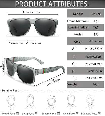 Men's Vintage Large Frame Square Polarized Sunglasses - UV400 Protection for Fishing, Driving, Cycling & Running