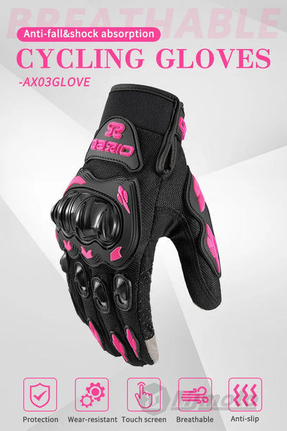 Women's Pink Breathable Motorcycle Gloves - Anti-Fall Touch Screen Motocross Riding Gloves