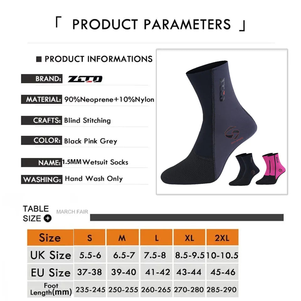 Neoprene Water Sports Socks – Diving, Surfing & Swimming (1.5mm)