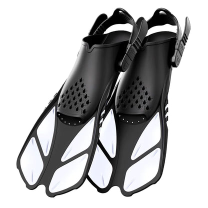 Adjustable Open Heel Swimming Fins - Short Silicone Diving Flippers with Quick-Release Buckles for Adult Men & Women Travel Size