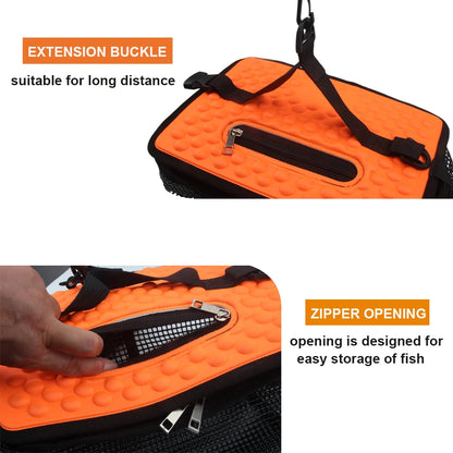 Portable Collapsible Mesh Fish Basket - Foldable Floating Fishing Holder for Caught Fish and Minnow Bait