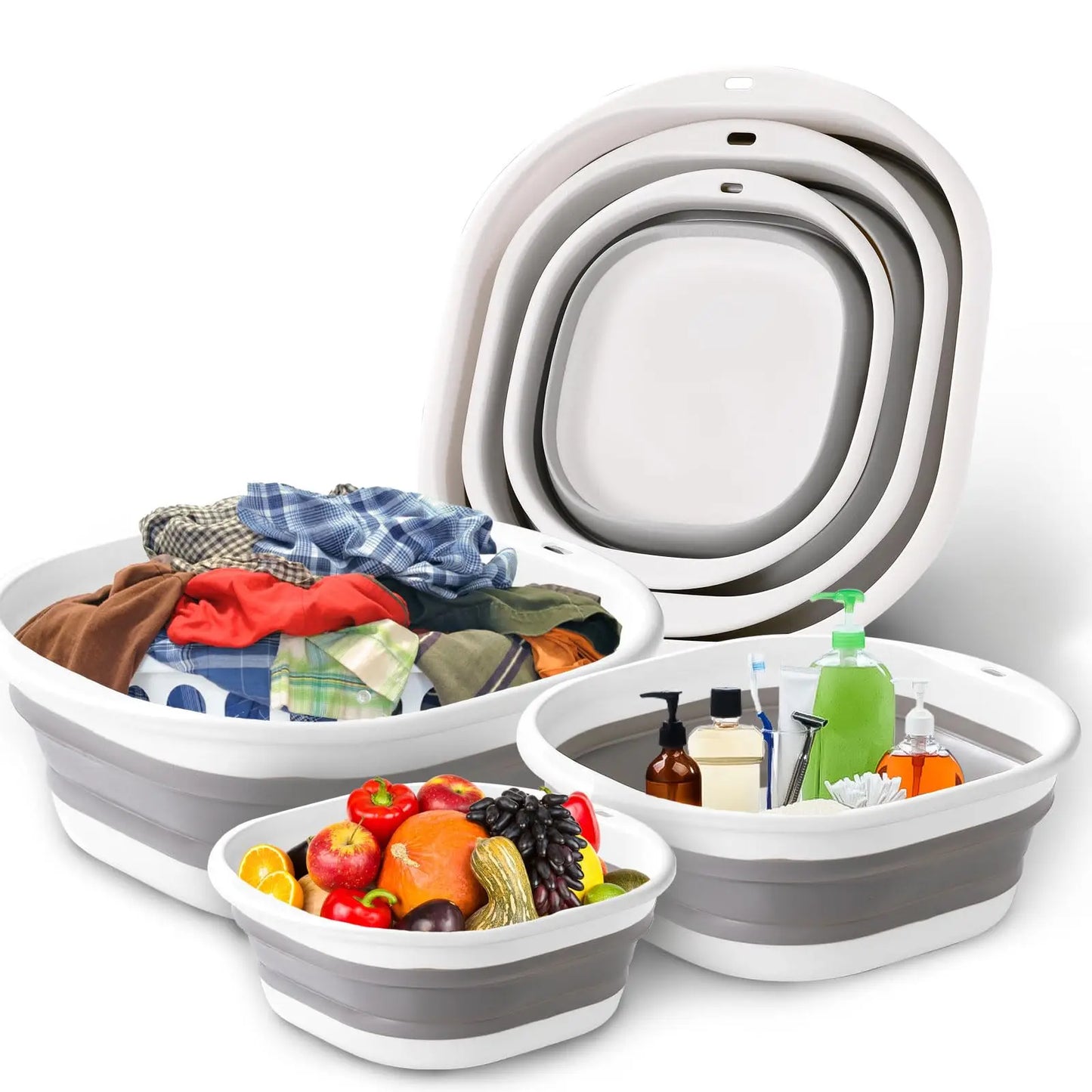 Space-Saving Collapsible Storage Baskets - 3 Pack Multi-Purpose Wash Tubs for Laundry, Camping, Fruits & Home Organization