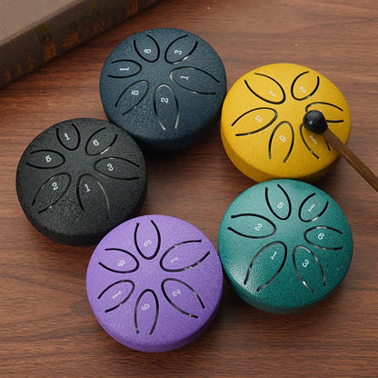 3 Inch Steel Tongue Drum - 6 Tones Mini Hand Drum - Carbon Steel Percussion Instrument with Mallets