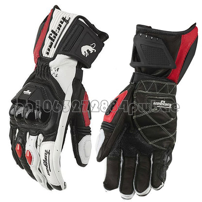 Men's Leather Motorcycle Gloves - Windproof Motocross Riding Gloves with Protective Equipment
